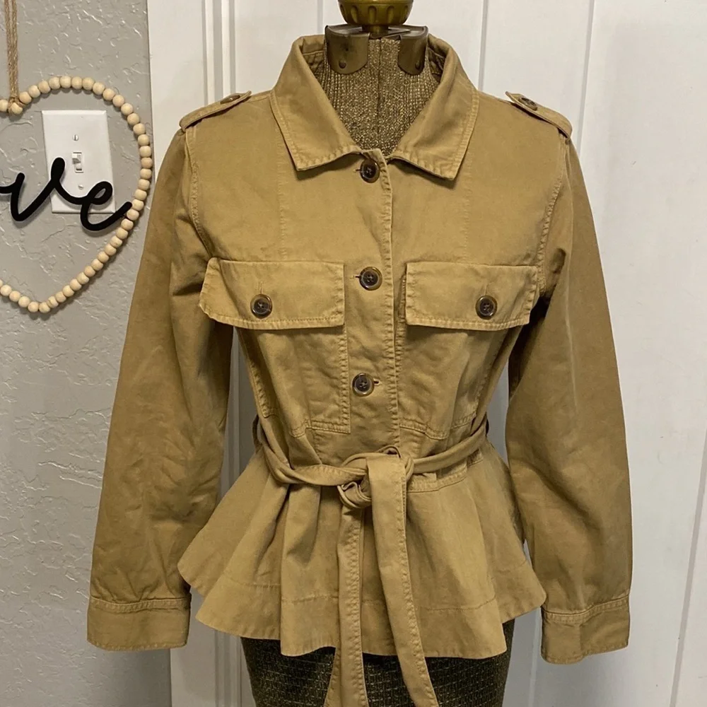 J.CREW COTTON UTILIY JACKET BELTED SIZE SMALL TAN